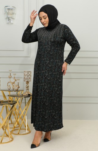 Robe à Motifs Pierre Imprimée Grande Taille 4425C-02 Vert 4425C-02