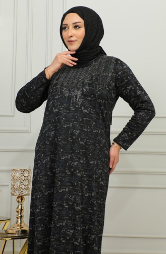 Robe à Motifs Imprimé Pierre Grande Taille 4425C-03 Bleu 4425C-03