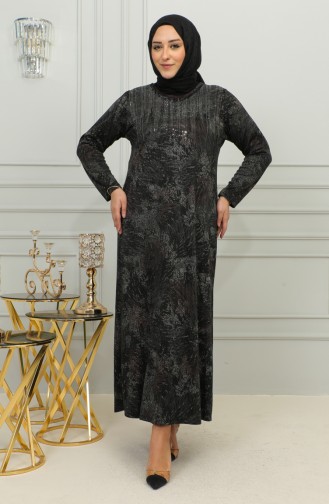 Robe à Motifs Imprimé Pierre Grande Taille 4425D-01 Marron 4425D-01