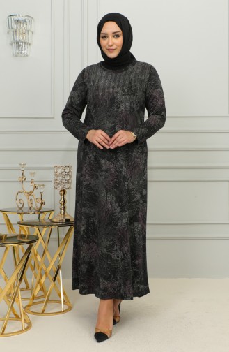 Großes Gemustertes Kleid Mit Steindruck 4425D-03 Pflaume 4425D-03