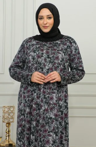 Robe Viscose à Motifs Grande Taille 4447-01 Prune 4447-01