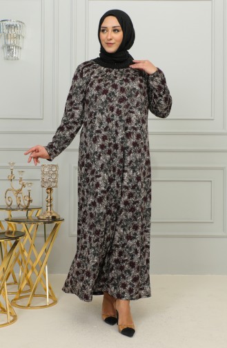 Büyük Beden Desenli Viskon Elbise 4447-02 Bordo