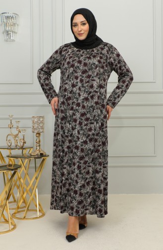 Robe Viscose à Motifs Grande Taille 4447-02 Rouge Claret 4447-02