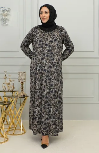 Robe Viscose à Motifs Grande Taille 4447-04 Bleu Marine 4447-04