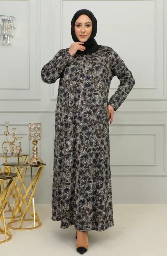 Robe Viscose à Motifs Grande Taille 4447-04 Bleu Marine 4447-04