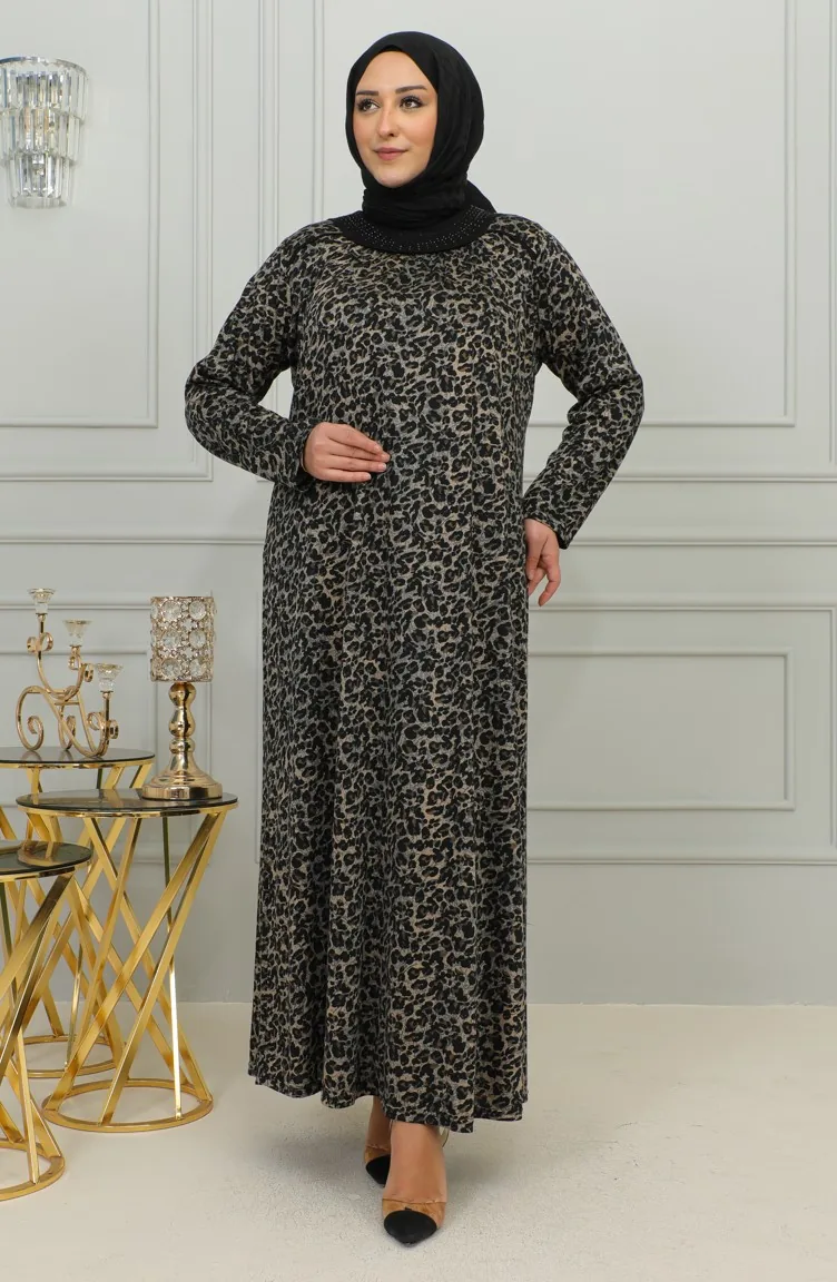 Robe Viscose à Motifs Grande Taille 4447B-03 Marron 4447B-03