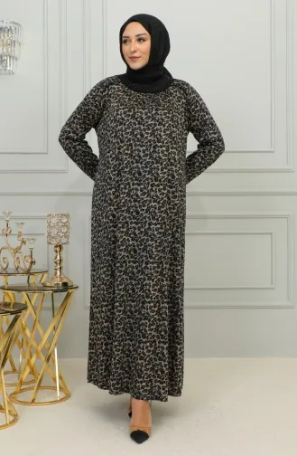 Robe Viscose à Motifs Grande Taille 4447B-03 Marron 4447B-03