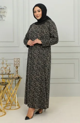 Robe Viscose à Motifs Grande Taille 4447B-03 Marron 4447B-03