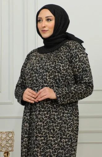 Robe Viscose à Motifs Grande Taille 4447B-03 Marron 4447B-03