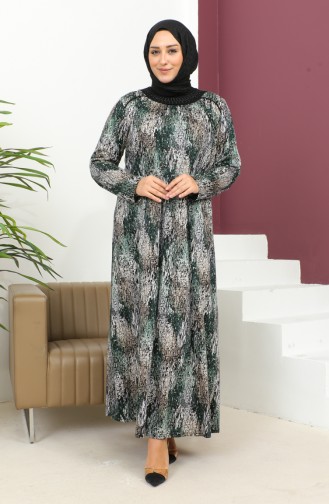 Plus Size Patterned Viscose Dress 4447c-01 Emerald Green 4447C-01
