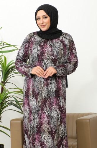 فستان فيسكوز منقوش مقاس كبير 4447C-02 وردي 4447C-02