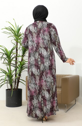 فستان فيسكوز منقوش مقاس كبير 4447C-02 وردي 4447C-02