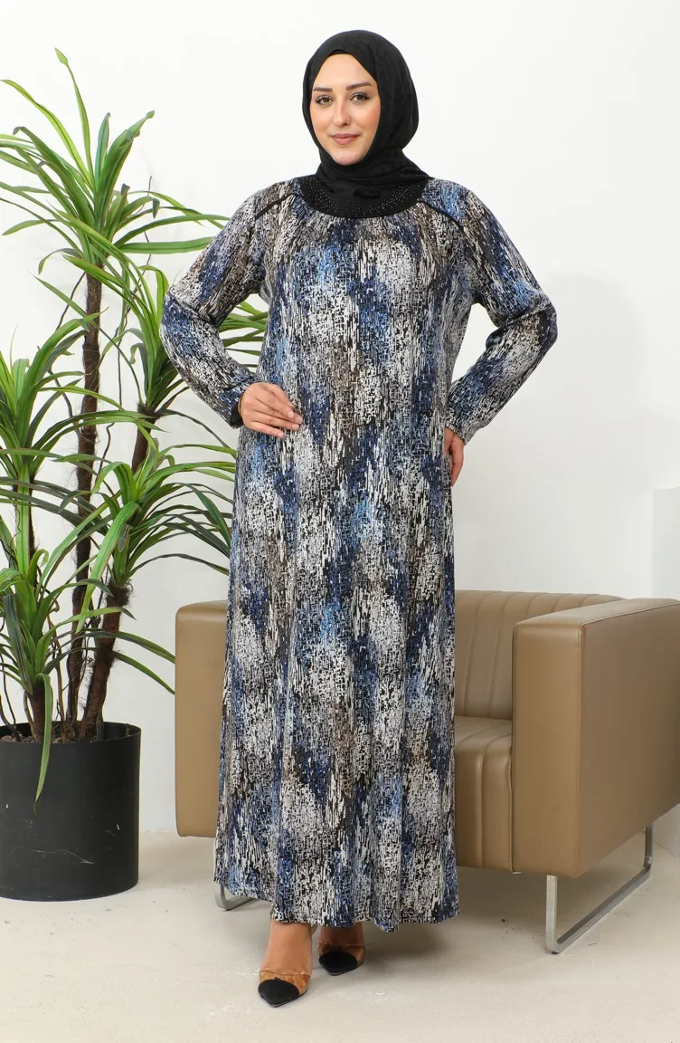 Robe Viscose à Motifs Grande Taille 4447C-03 Bleu 4447C-03