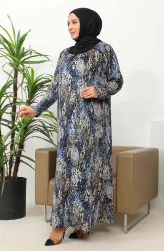 Robe Viscose à Motifs Grande Taille 4447C-03 Bleu 4447C-03