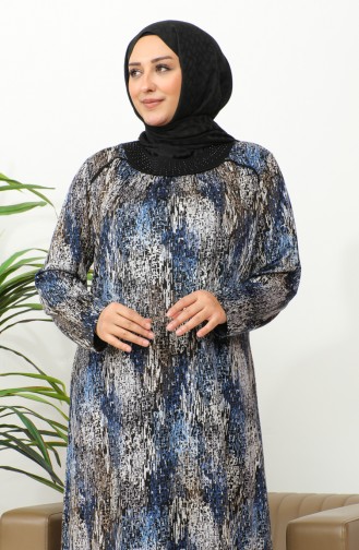فستان فيسكوز منقوش مقاس كبير 4447C-03 أزرق  4447C-03