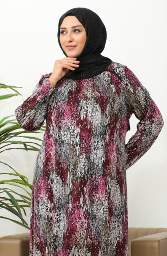 فستان فيسكوز منقوش مقاس كبير 4447C-04 أحمر غامق  4447C-04