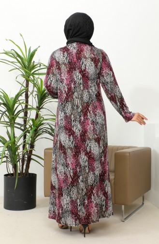 Plus Size Patterned Viscose Dress 4447c-04 Claret Red 4447C-04