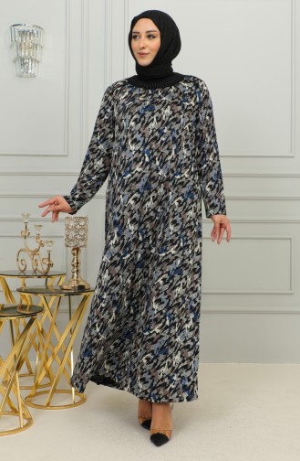 Großes Gemustertes Viskosekleid 4447D-01 Blau 4447D-01