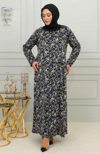 Großes Gemustertes Viskosekleid 4447D-01 Blau 4447D-01