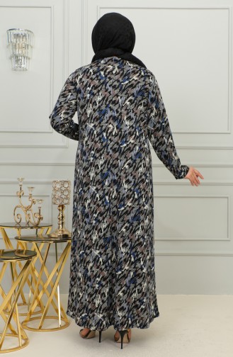Plus Size Patterned Viscose Dress 4447d-01 Blue 4447D-01