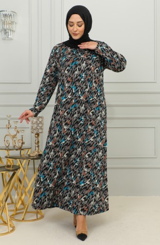 Großes Gemustertes Viskosekleid 4447D-02 Petrol 4447D-02