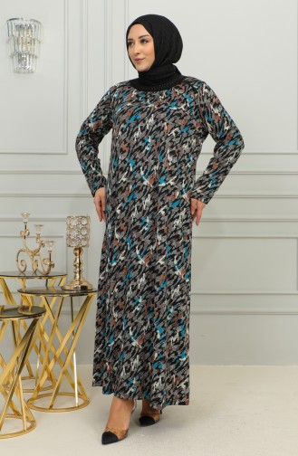 Großes Gemustertes Viskosekleid 4447D-02 Petrol 4447D-02