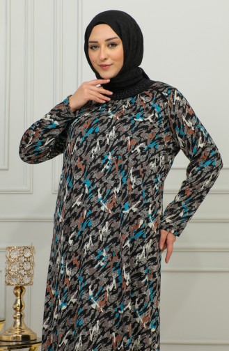 Großes Gemustertes Viskosekleid 4447D-02 Petrol 4447D-02