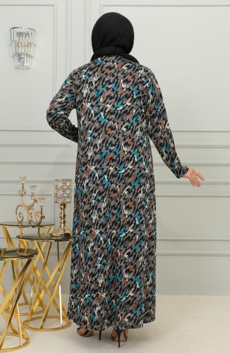 Großes Gemustertes Viskosekleid 4447D-02 Petrol 4447D-02