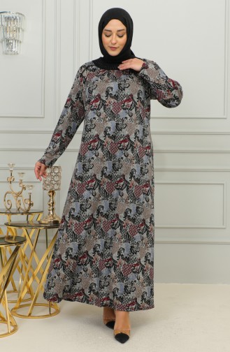 Plus Size Patterned Viscose Dress 4447e-01 Burgundy 4447E-01