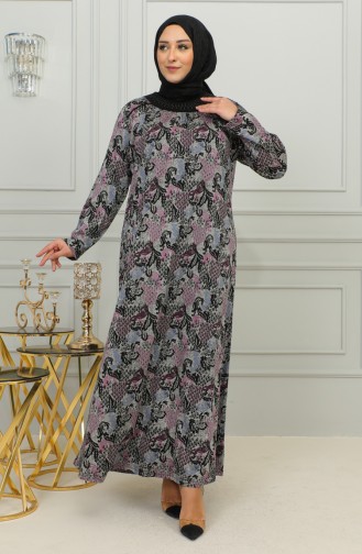 Plus Size Patterned Viscose Dress 4447e-02 Plum 4447E-02