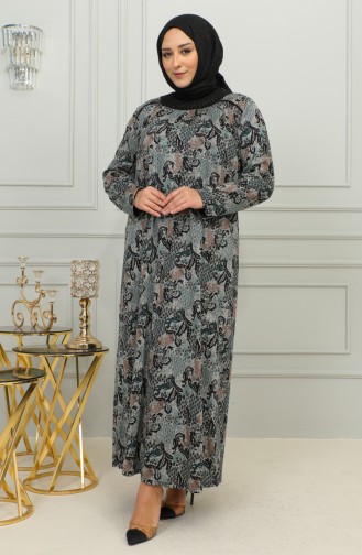 Robe Viscose à Motifs Grande Taille 4447E-03 Vert Nephti 4447E-03