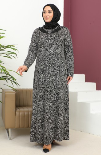 Plus Size Stone Printed Patterned Dress 4827-02 Black 4827-02