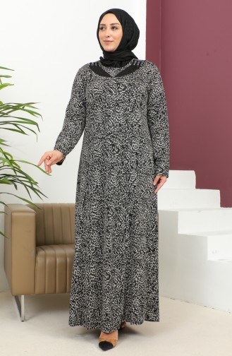 Großes Gemustertes Kleid Mit Steindruck 4827-02 Schwarz 4827-02