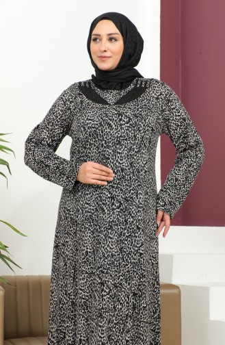 Großes Gemustertes Kleid Mit Steindruck 4827-02 Schwarz 4827-02