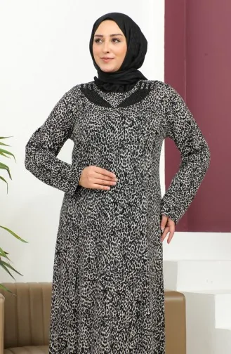 Robe à Motifs Pierre Imprimée Grande Taille 4827-02 Noir 4827-02