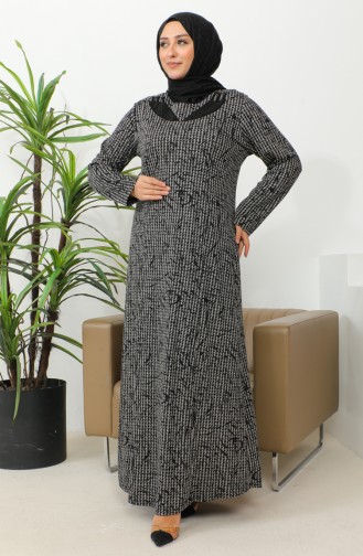 Plus Size Stone Printed Patterned Dress 4827a-01 Black 4827A-01