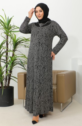 Büyük Beden Taş Baskılı Desenli Elbise 4827A-01 Siyah
