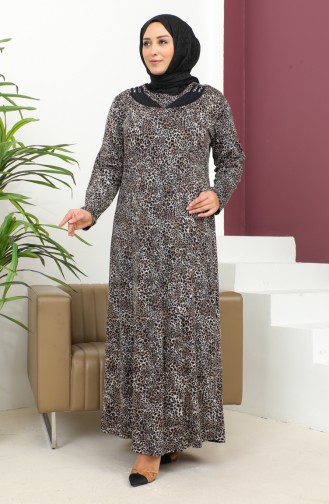 Plus Size Stone Printed Patterned Dress 4827b-01 Black 4827B-01