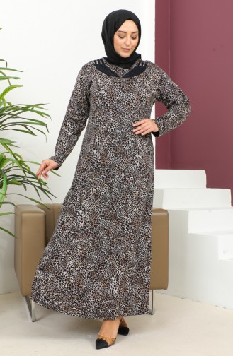 Plus Size Stone Printed Patterned Dress 4827b-01 Black 4827B-01