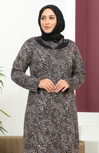 Plus Size Stone Printed Patterned Dress 4827b-01 Black 4827B-01
