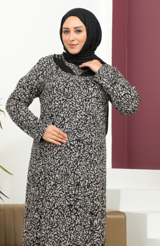 Robe à Motifs Imprimé Pierre Grande Taille 4827C-01 Noir 4827C-01