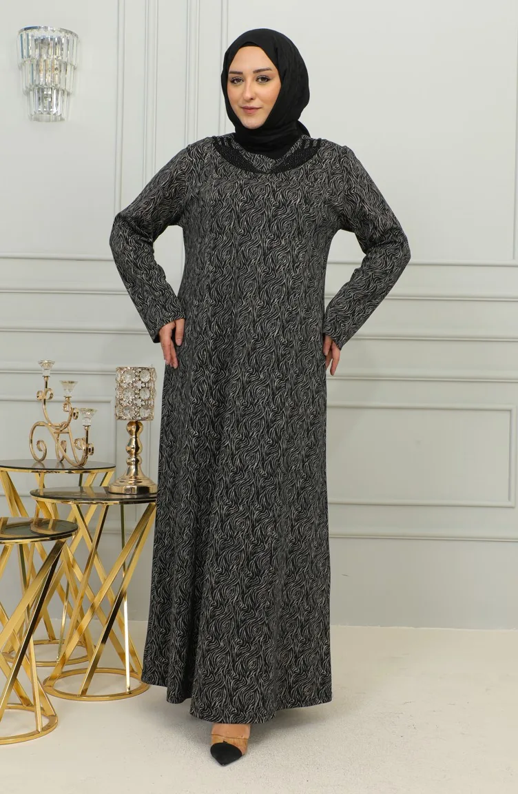 Robe à Motifs Pierre Imprimée Grande Taille 4828-02 Noir 4828-02