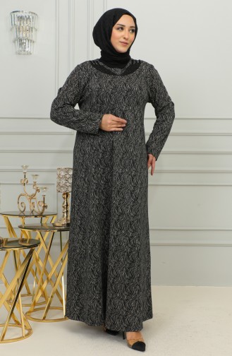 فستان منقوش بطبعة حجر مقاس كبير 4828-02 أسود  4828-02