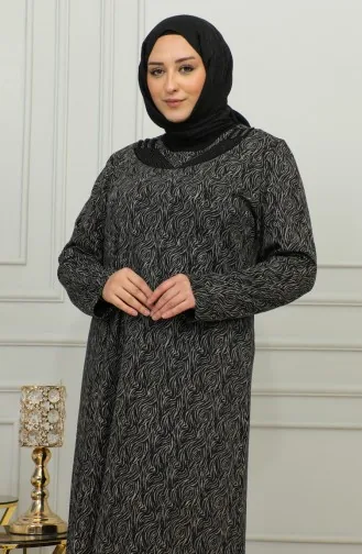 Robe à Motifs Pierre Imprimée Grande Taille 4828-02 Noir 4828-02
