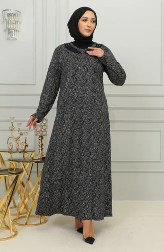 فستان منقوش بطبعة حجر مقاس كبير 4828-03 كحلي 4828-03