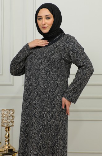 فستان منقوش بطبعة حجر مقاس كبير 4828-03 كحلي 4828-03