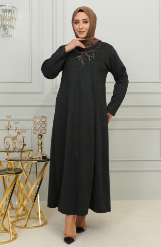 Großes Besticktes Stahlstrickkleid 4878-01 Schwarz 4878-01