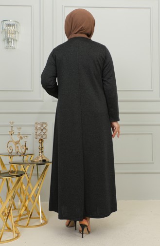 Büyük Beden Nakışlı Çelik Örme Elbise 4878-01 Siyah