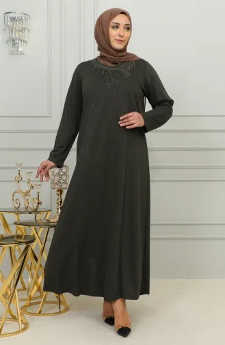 Robe Viscose Brodée Grande Taille 4879-01 Khaki 4879-01