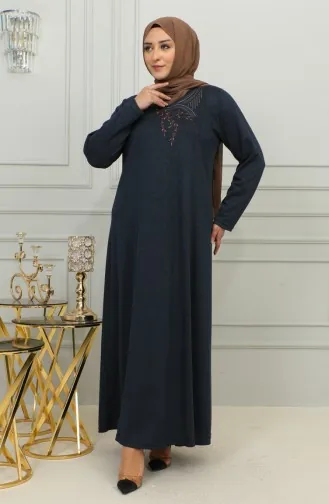 Robe Viscose Brodée Grande Taille 4879-02 Bleu Marine 4879-02